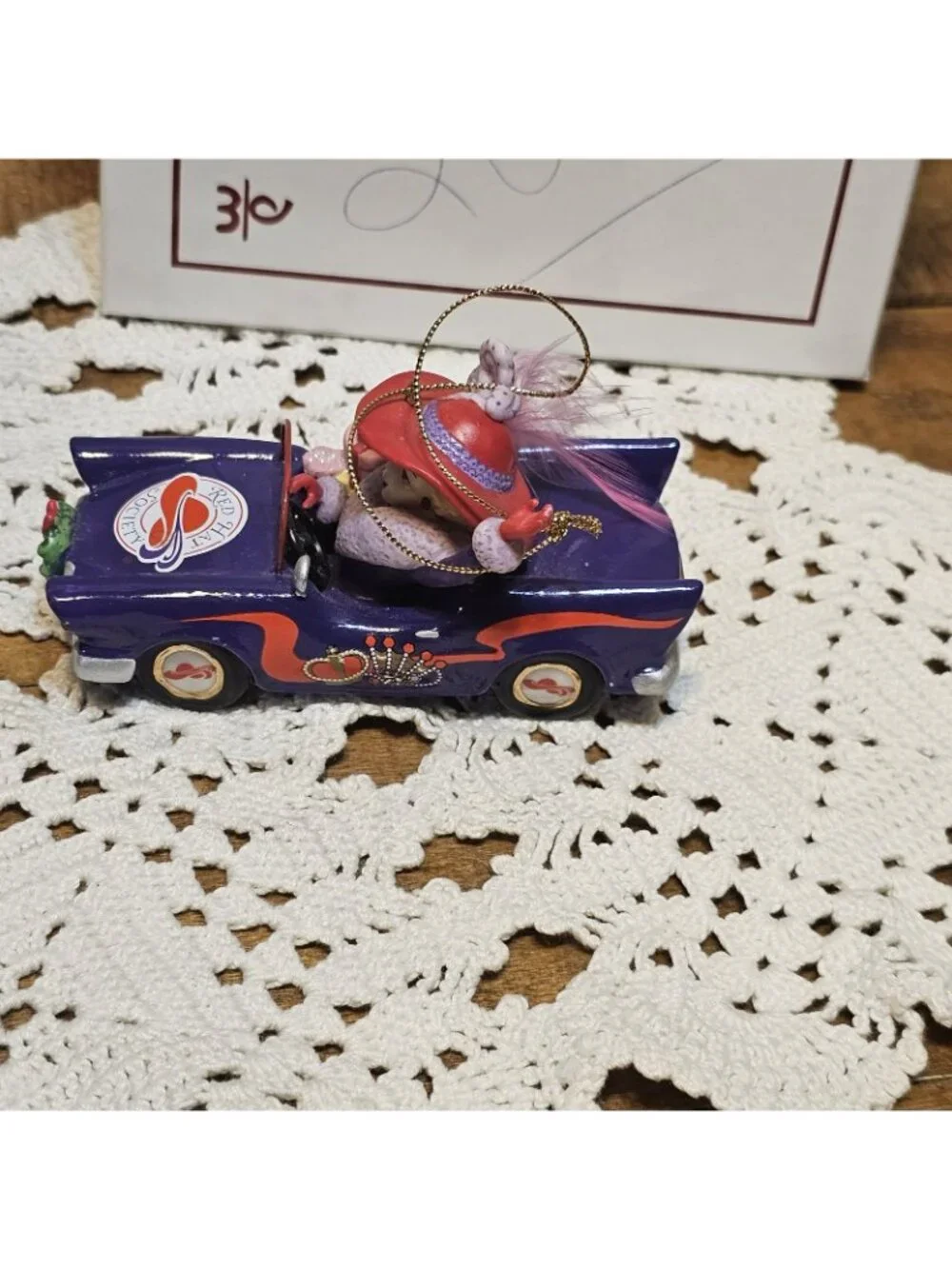 2008 Red Hat Society Christmas Ornament by Danbury Purple Convertible Car W/box